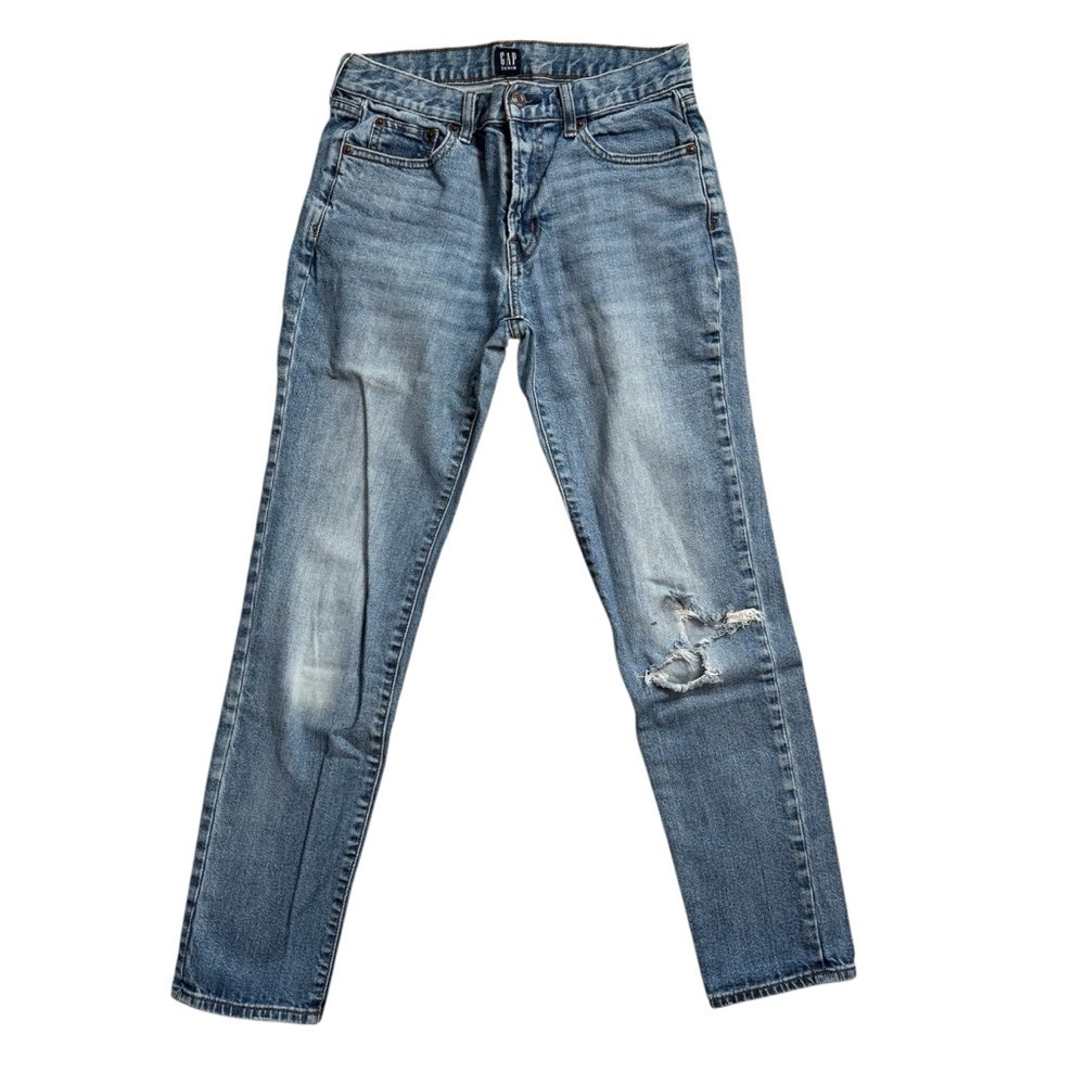 GAP Light Blue Crop Distressed Straight Leg Jeans Size 24